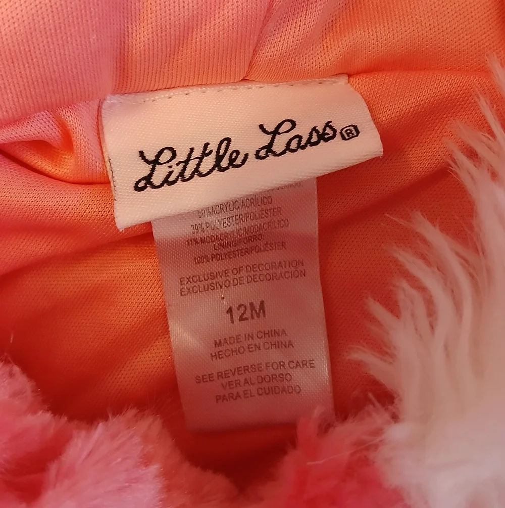 Little Lass Faux Fur Hooded Poncho – Size 12M – Coral Pink – Sparkle Details